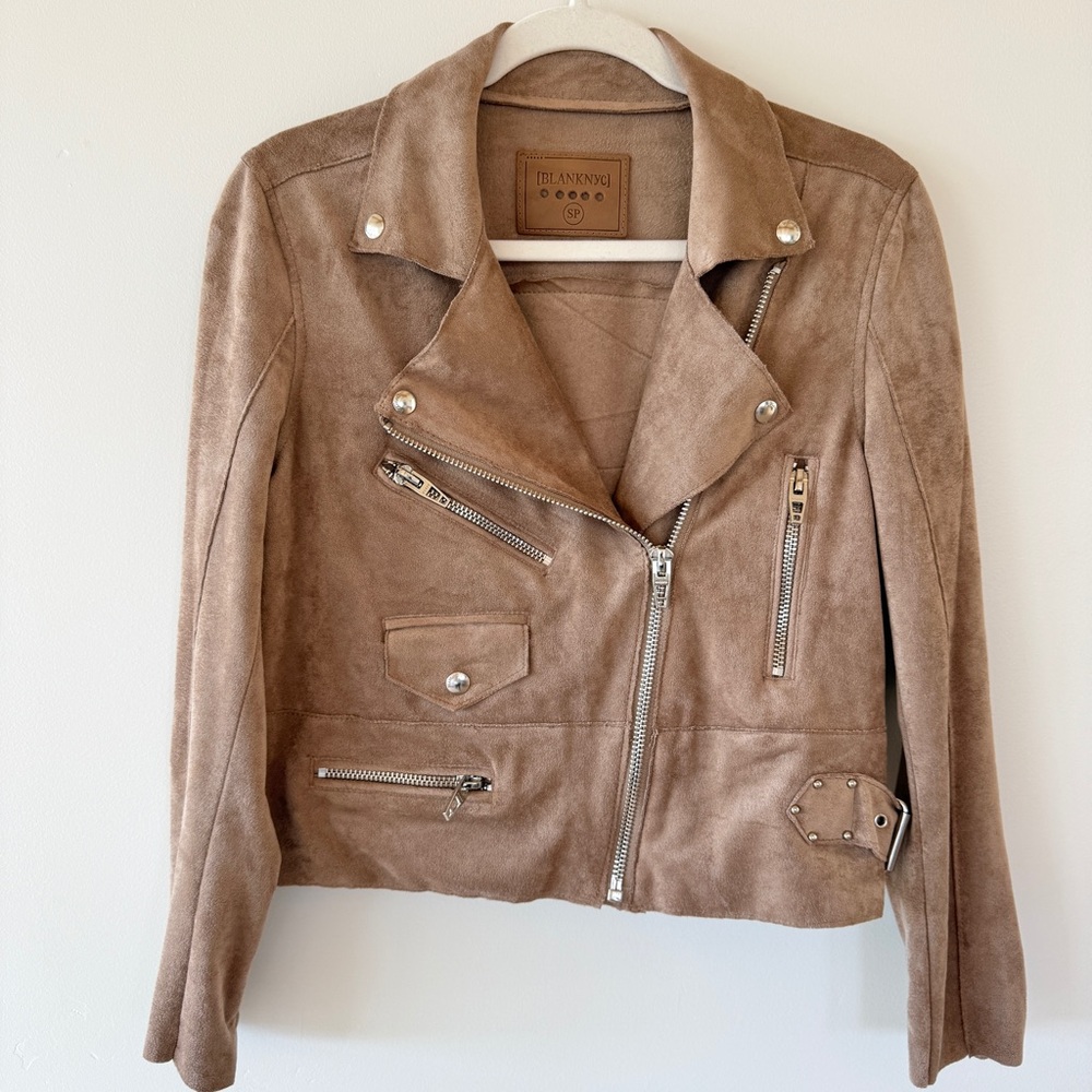 BlankNYC Tan Faux Suede Moto Jacket Womens SP Petite - Picture 3 of 9